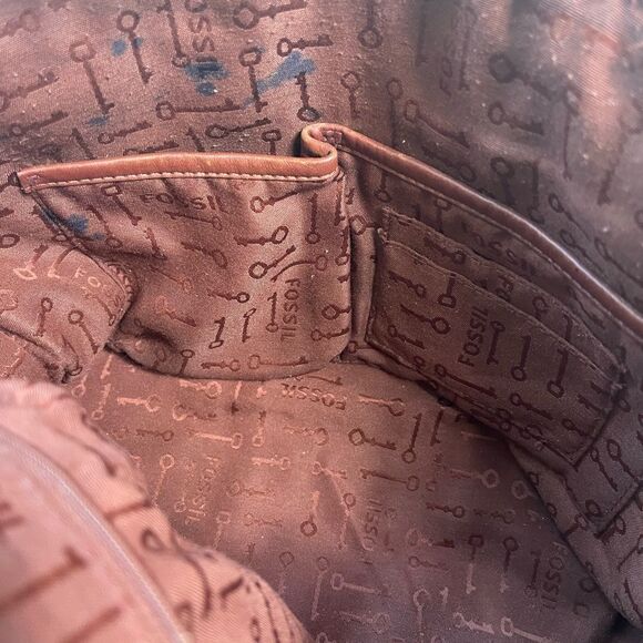 Fossil Reissue Satchel Handbag Vintage  Leather tan&brown antique tone Hardwares - Picture 10 of 16